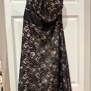 White House Black Market Black Lace and Nude Satin Strapless Dress